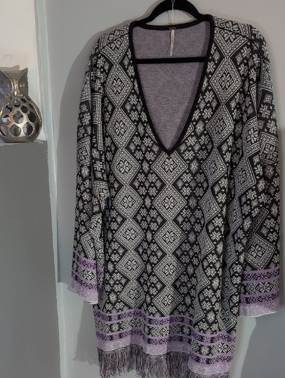 Free People Dark and Lavender Knit Poncho Dress